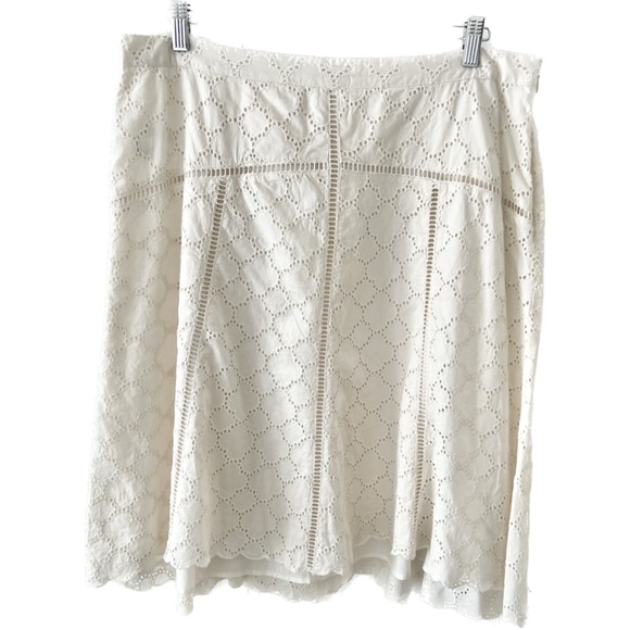 Loft Cotton Eyelet Cream A-Line Skirt with Scalloped Hem NWOT - Picture 3 of 12